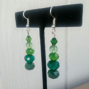 Green Jewel Like Beaded Dangling Earrings